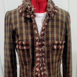 Brown Plaid Tweed Coat